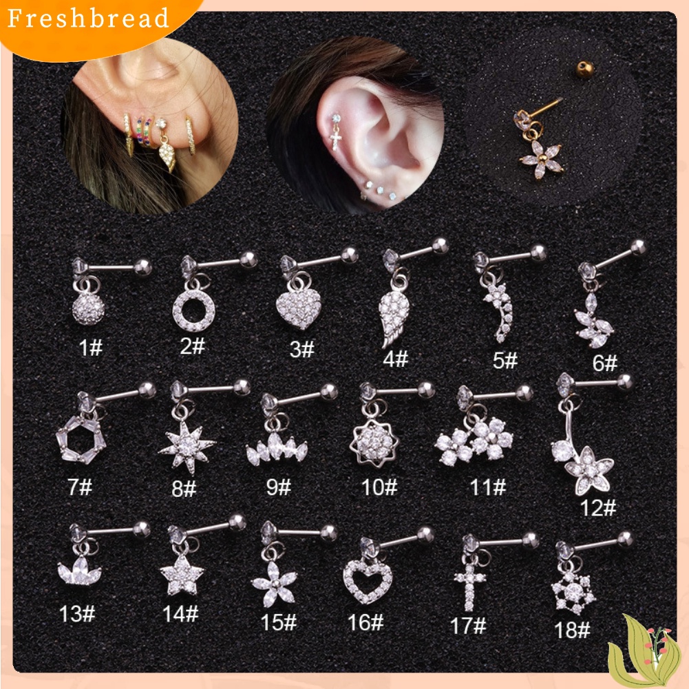 &lt; Freshbread &gt; 1Pc Wanita Berlian Imitasi Bunga Menjuntai Stud Anting Tindik Tulang Rawan Helix Perhiasan