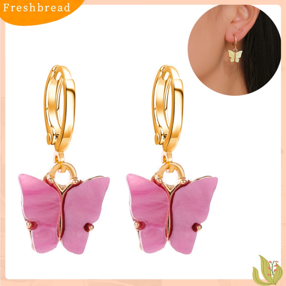 &lt; Freshbread &gt; Wanita Manis Permen Warna Akrilik Kupu-Kupu Menjuntai Huggie Earrings Perhiasan Hadiah