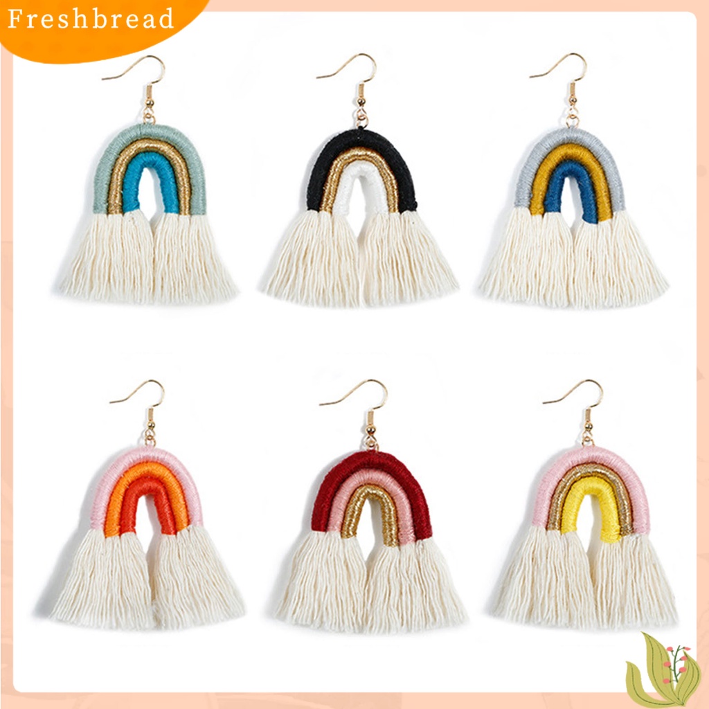 &lt; Freshbread &gt; 1pasang Anting Pelangi Bohemian Menarik Hias Lapis Rumbai Rainbow Hook Menjuntai Earrings Untuk Kehidupan Sehari-Hari