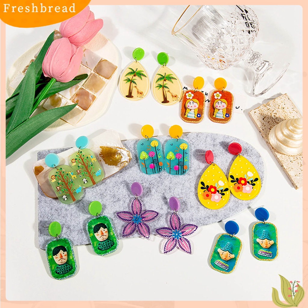 < Freshbread > 1pasang Anting Wanita Bagus Gloss Warna-Warni Fashion Perhiasan Bunga Bintang Kartun Geometris Anting Akrilik Hadiah Ulang Tahun