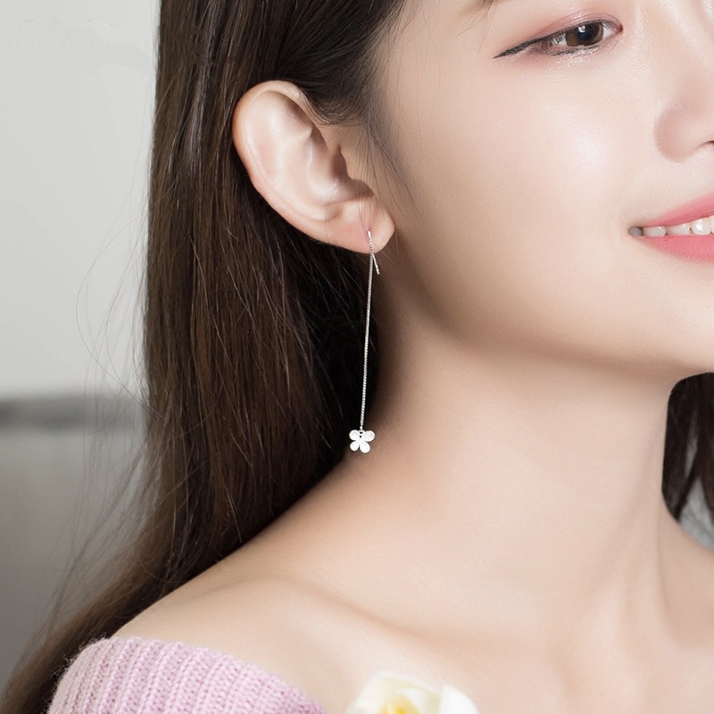 Goldkingdom Aksesoris Perhiasan Fashion Ready Stock Benang Telingawanita Panjang Berlapis Perak Fringe Temperamen Bunga Kupu-Kupu Anting Korea Perhiasan Earrings
