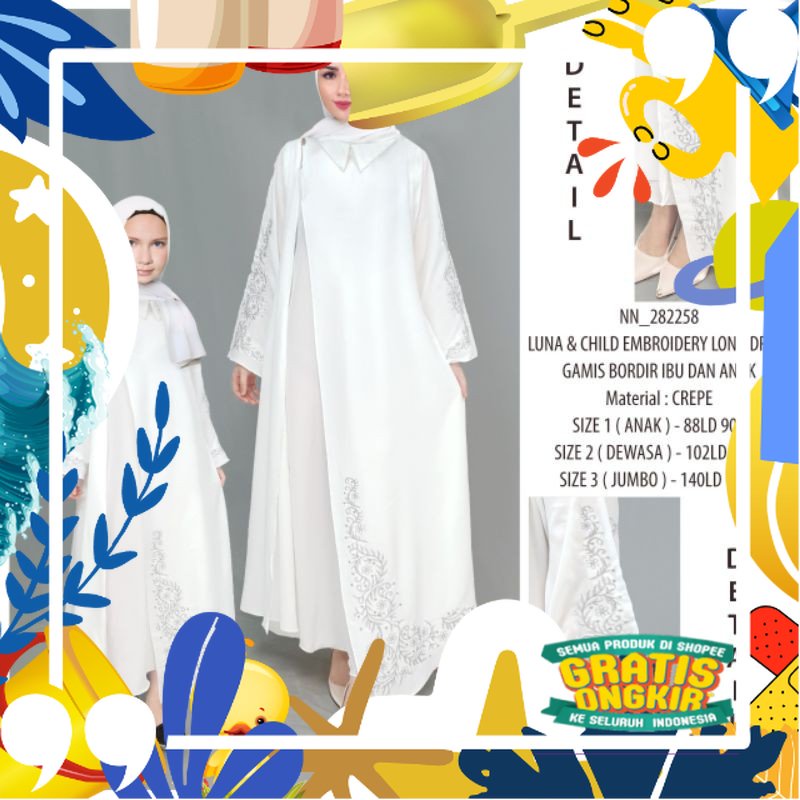 Gamis wanita putih bordir (Gamis Ibu dan Anak)/ kopel ibu copel couple