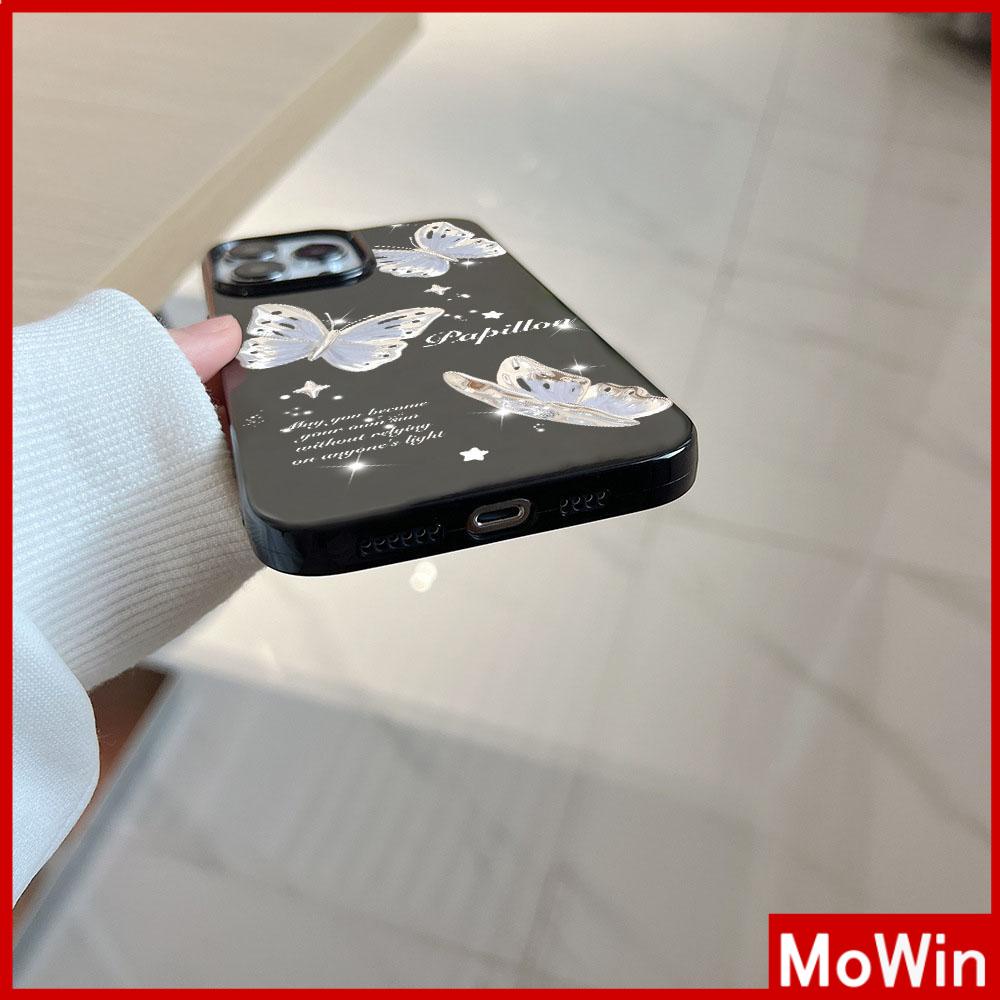 For iPhone 14 Pro Max iPhone Case Black Glossy TPU Soft Case Shockproof Protection Camera Cute Shiny Butterfly Compatible with iPhone 13 Pro max 12 Pro Max 11 xr xs max 7Plus 8Plus