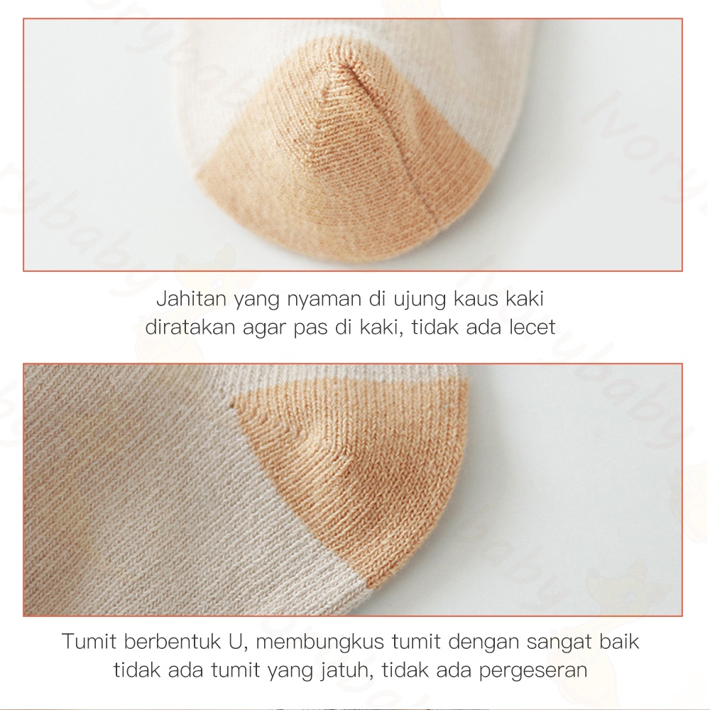 Ivorybaby 5pc Kaos kaki bayi lucu Kaus kaki anak katun 0-3 tahun