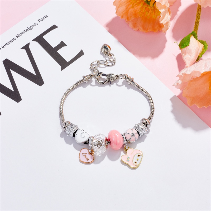 XiaoboACC Anime Kartun Melody Kuromi Liontin Manik-Manik DIY Stainless Steel Terbuka Dapat Disesuaikan Gelang