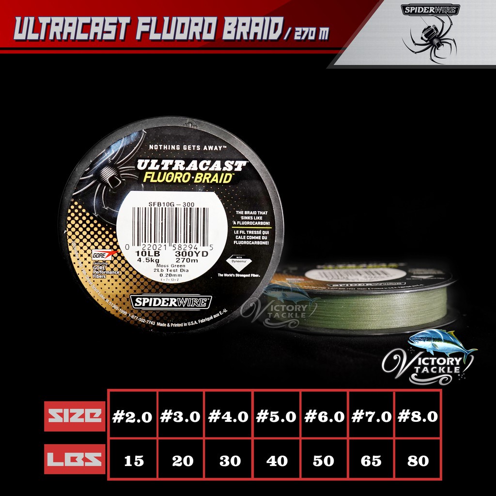 SENAR PANCING PE SPIDERWIRE ULTRACAST FLUORO BRAID 300 YARDS MADE IN USA