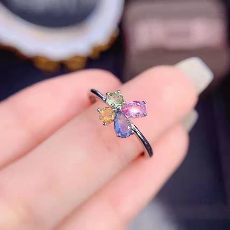 Goldkingdom Aksesoris Perhiasan Fashion Ready Stock Color Tourmaline Ring Ins Wind Super Fairy Design Butterfly Colorful Ring.