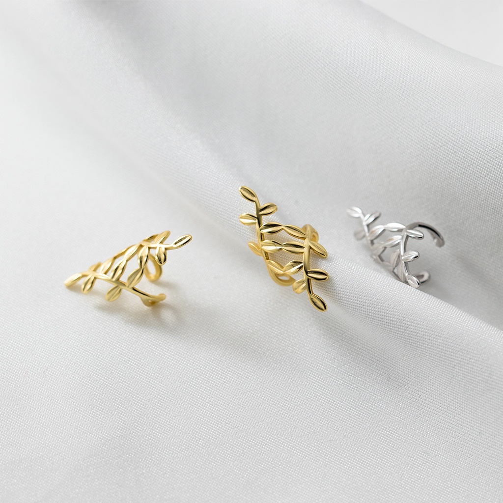 Fresh Forest Ear Clip Leaf Olive Branch Tanpa Tindik Telinga Dan Telinga Gantung Anting Palsu