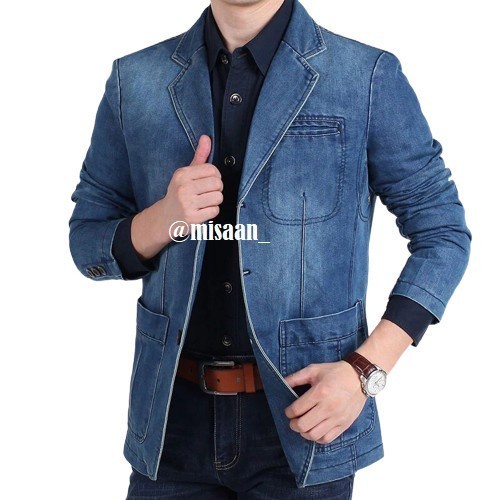 Jas Blazer Pria Terbaru/Bahan Levis Denim kasual cocok untuk nongkrong