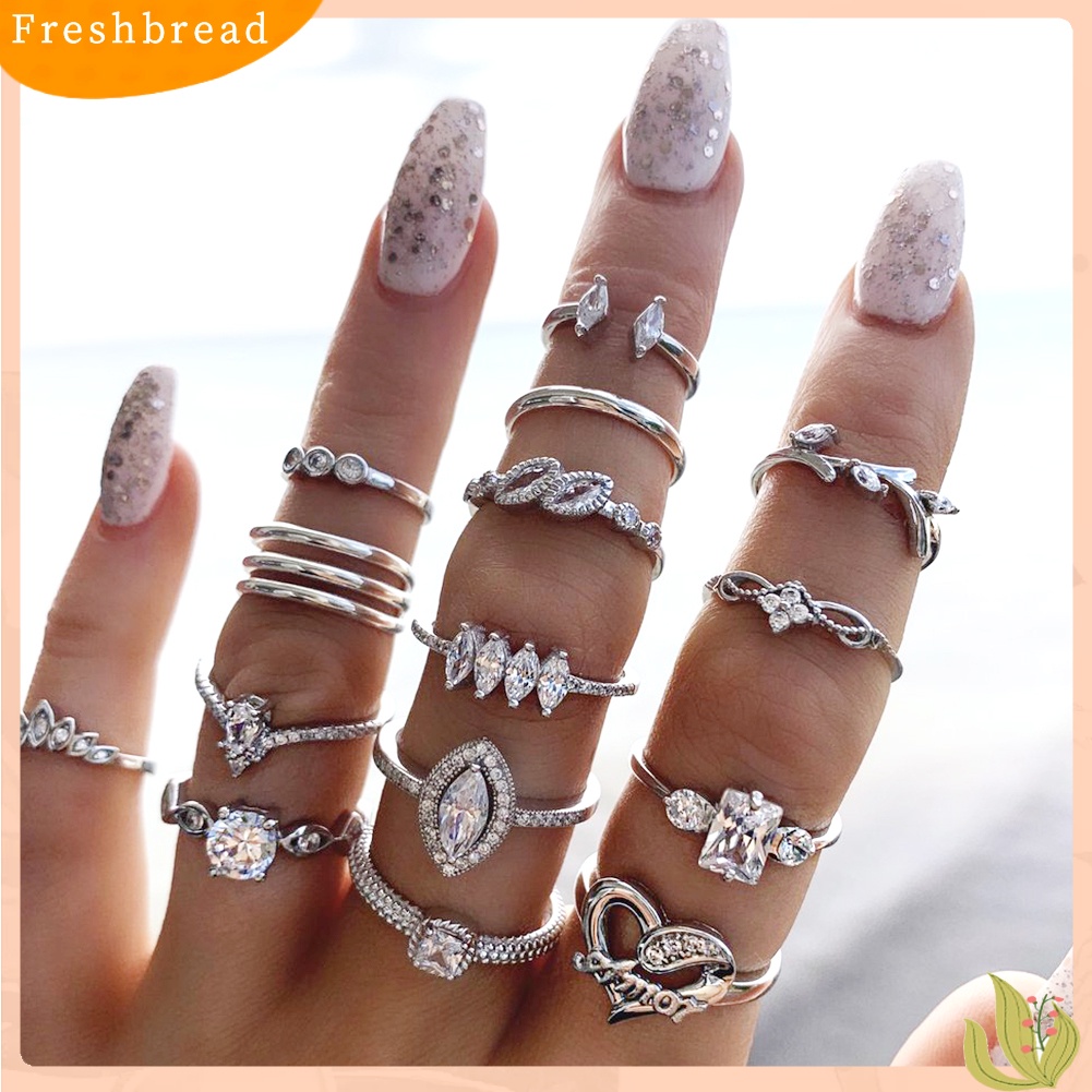 {In Stock} 15Pcs/Set Wanita Bohemian Buatan Batu Permata Berlian Imitasi Jari Cincin Perhiasan Hadiah