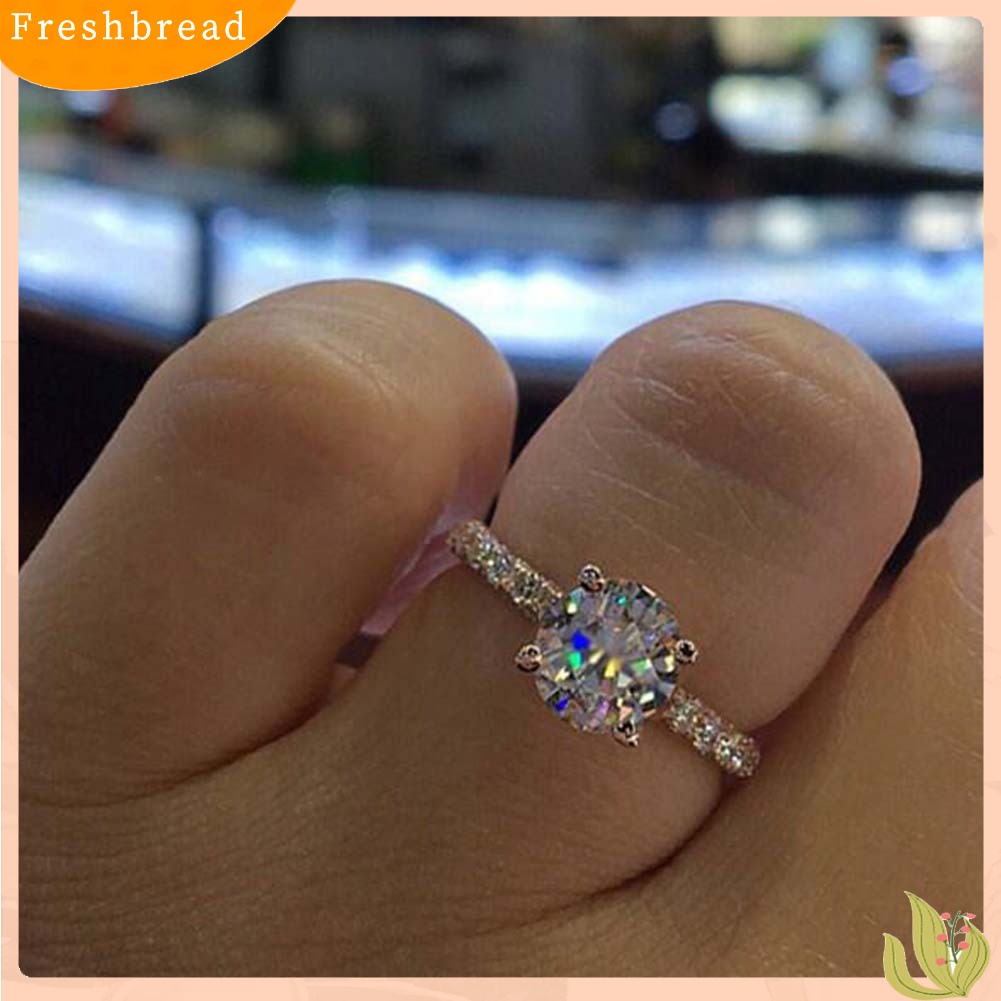 {In Stock} Glitter Bulat Berlian Imitasi Bertatahkan Band Jari Cincin Pengantin Pernikahan Perhiasan Hadiah