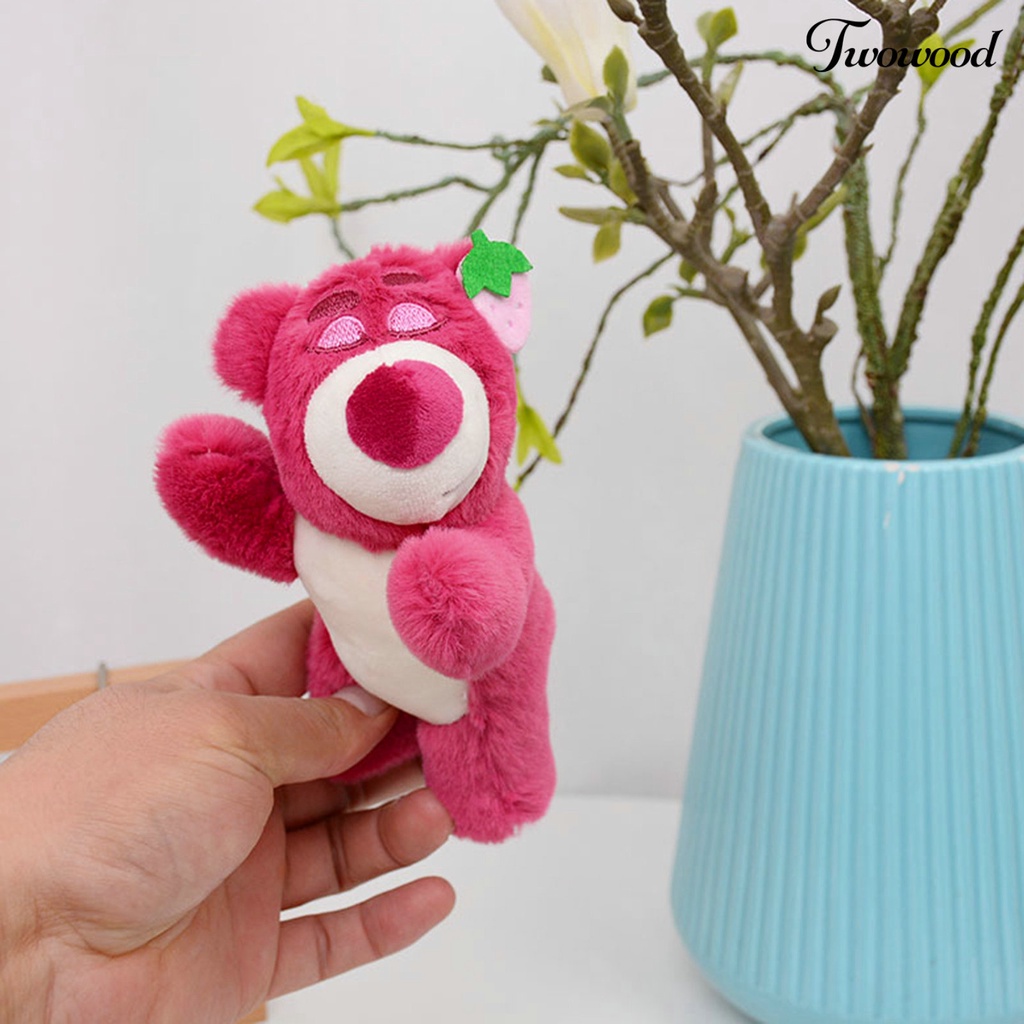 Twowood Gantungan Kunci Beruang Liontin Kartun Sprawled Lazy Bear Sweet Color Antikarat Keys Storage Strawberry Shoulder Bag Decoration Bear Mainan Mewah Mobil Decor Stuff