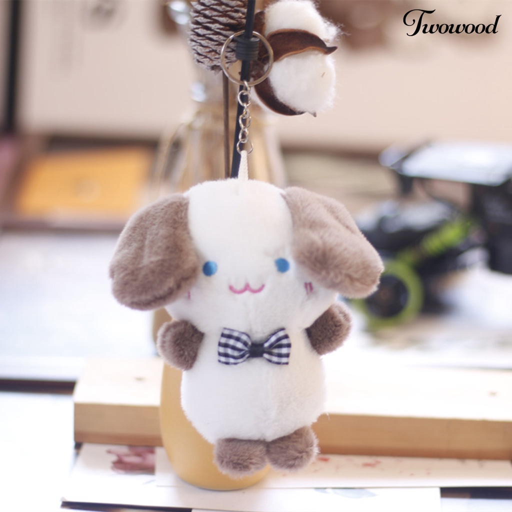 Twowood 12 cm Plush Key Pendant PP Katun Isi Penuh Kotak-Kotak Busur Anjing Boneka Mainan Mewah Dekorasi Indah Boneka Anjing Kecil Gantungan Kunci Tas Liontin Pesta Nikmat