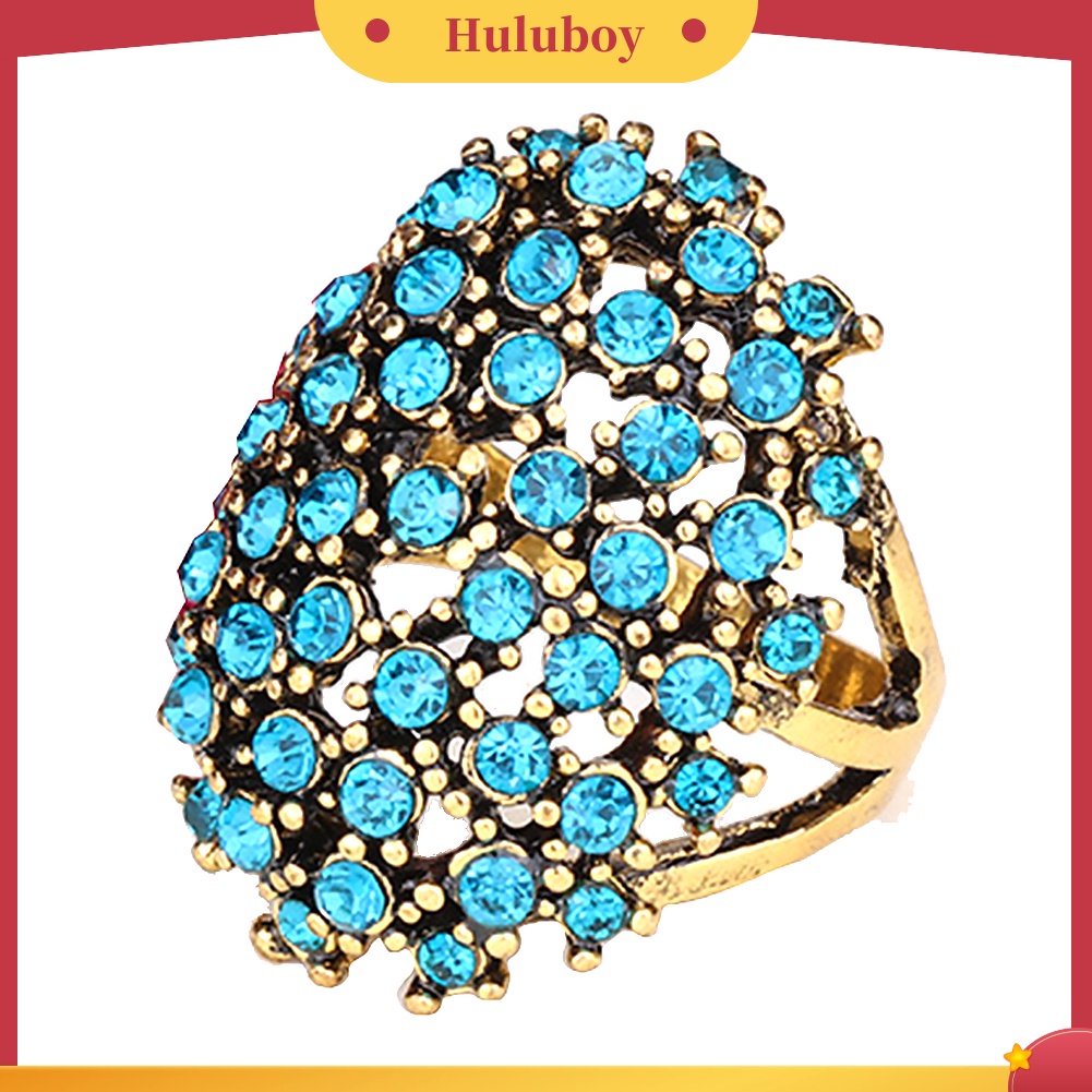 {Ready Stock} Mewah Oval Warna-Warni Berlian Imitasi Bertatahkan Wanita Jari Cincin Pesta Perhiasan Hadiah