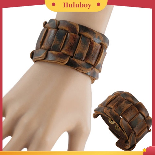 {Ready Stock} Retro Menenun Kulit Imitasi Gelang Snaps Pengikat Gelang Pria Perhiasan Hadiah