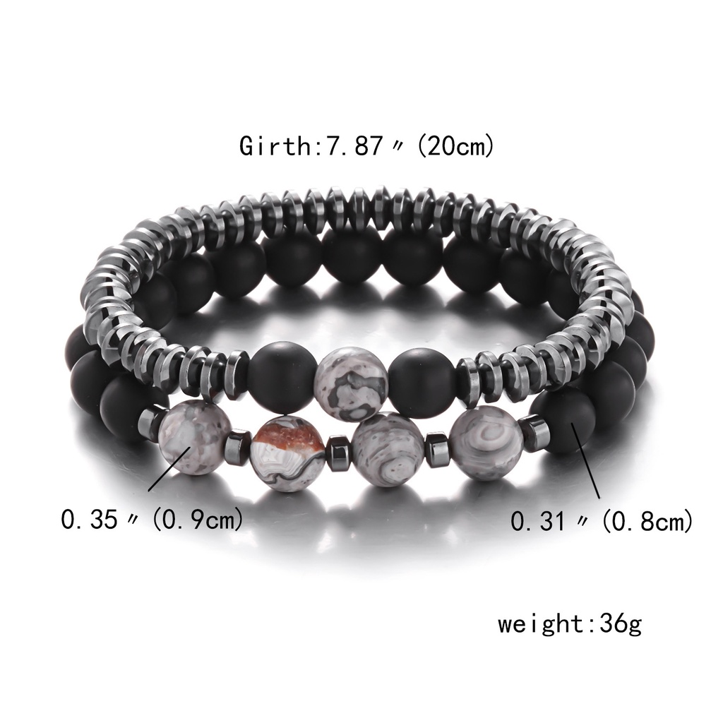 2pcs/set Retro Hitam Frosted Stone Beads Bracelet Untuk Pria Fashion Manik Gelang Perhiasan Sehari-Hari Memakai