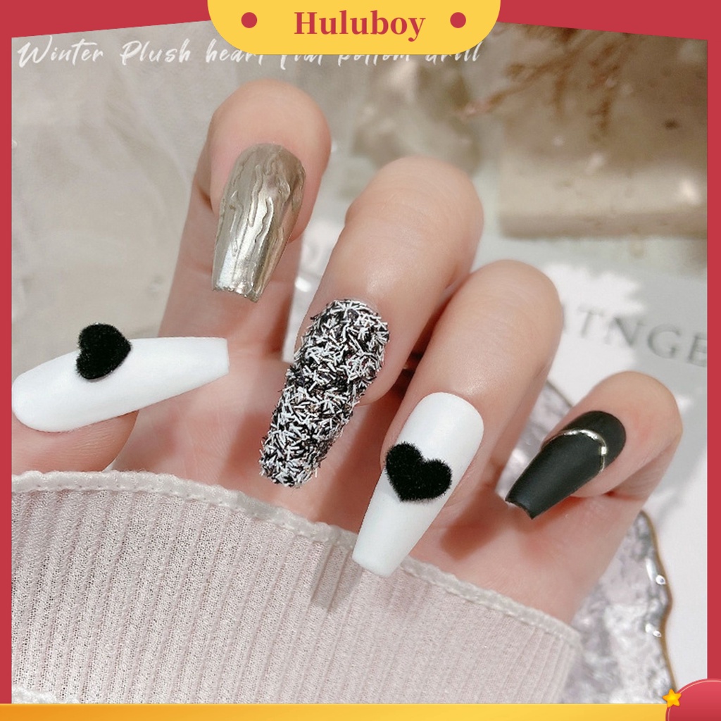 {In Stock} 20 Pcs Nail Art Dekorasi Mudah Tempel Berbulu Tiga Dimensi DIY Mini Hitam Merah Putih Musim Gugur Musim Dingin Manicure Mewah Jantung Perlengkapan Kuku
