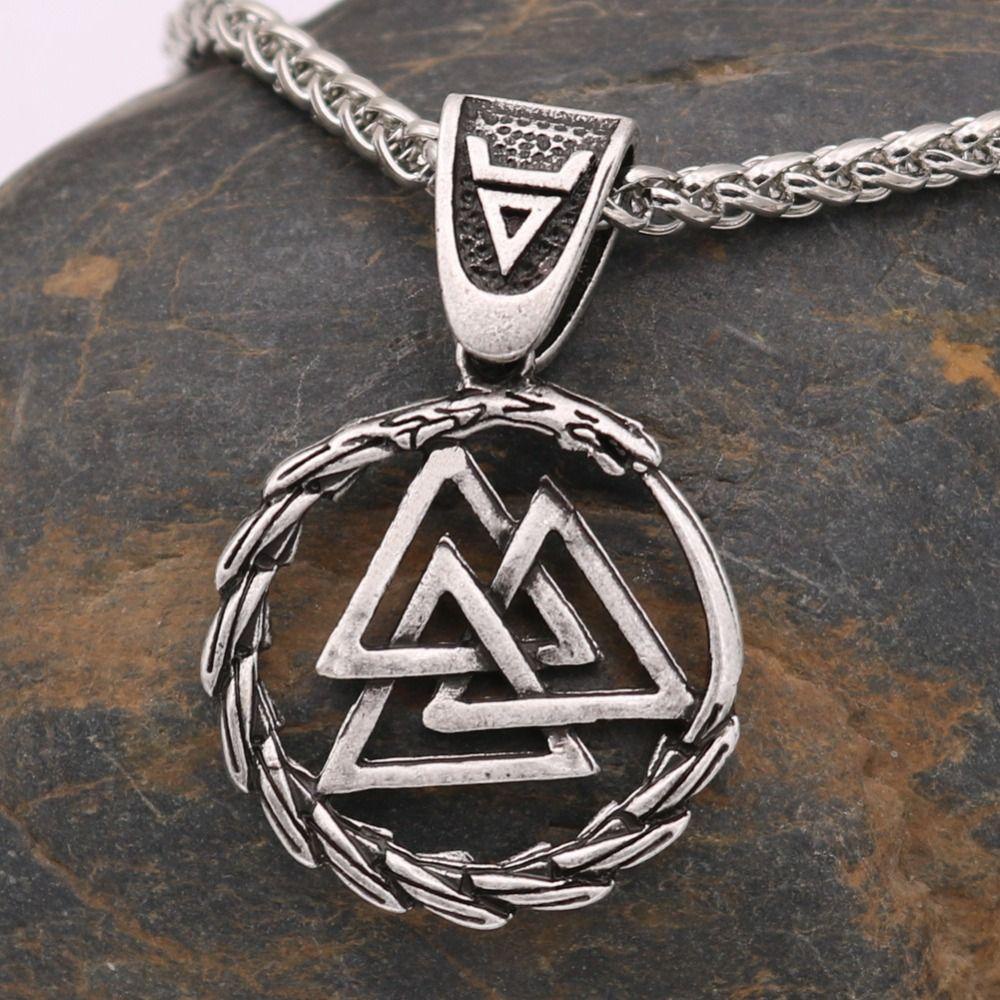 Needway Punk Stainless Steel Kalung Serpent Mitologi Totem Ular Pesona Geometris Nordic Rune Liontin