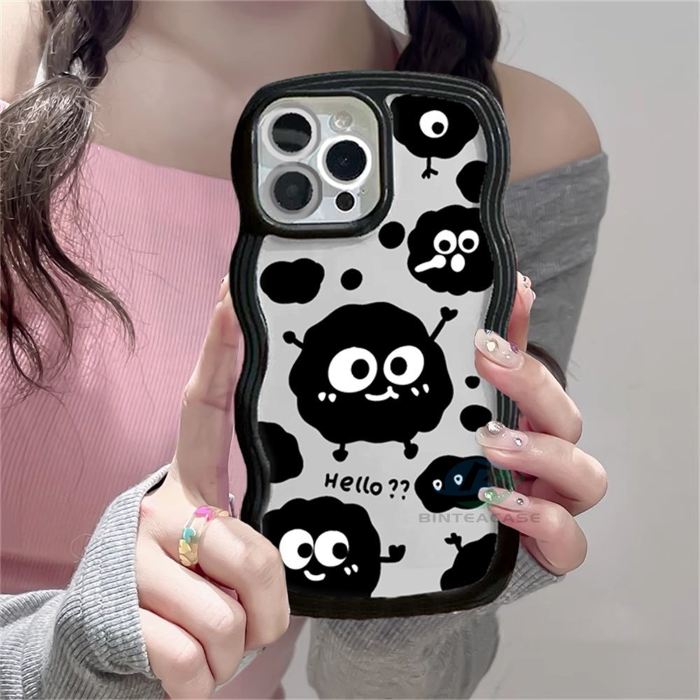 Redmi10 9C 10C 10A 9A 9T Redmi Note11 Pro Note11S Note10 5G 10s Note9 Note8 Poco M5S X3 NFC M3 Hitam Kartun Lucu Fashion Joy Bola Batubara Tepi Melengkung TPU Phone Case Binteacase