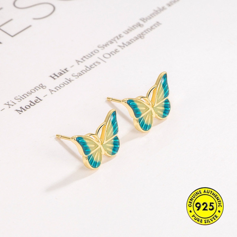 Giwang Kupu-Kupu Warna Enamel Gaya Lukisan Minyak Anting Halus Wanita U1202