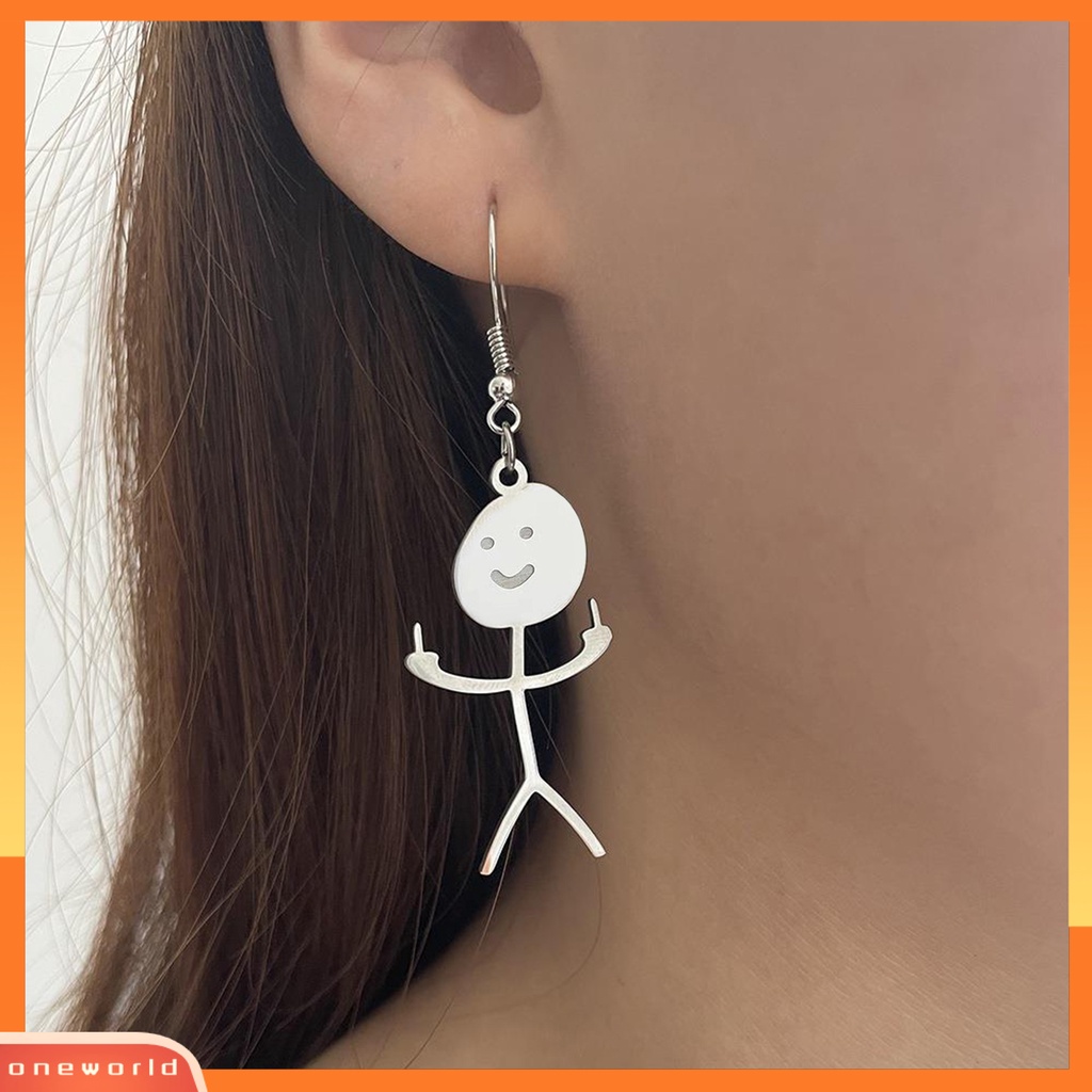 [OWR] 1pasang Menjuntai Anting-Anting Buatan Tangan Geometris Tindik Eye-catching Electroplating Dekorasi Wanita Lucu Punk Stickman Hook Earrings Fashion Perhiasan