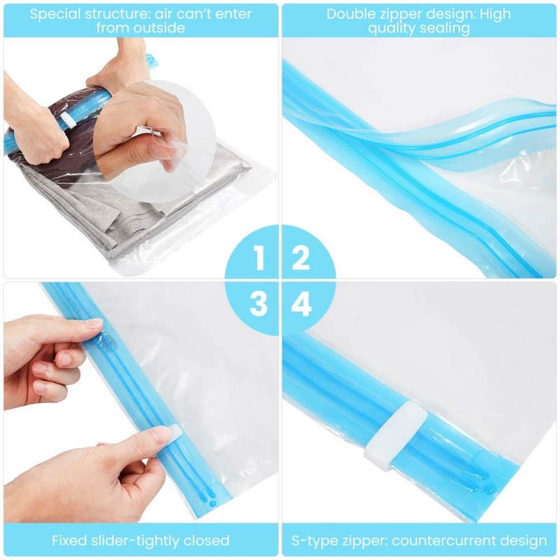 New Vacuum Bag Hand Rolling Clothing Vacuum Bag Packing Karung Pakaian Kantong Penyimpanan Kompresi Travel Space Saver Bags for Luggage Seal Bags