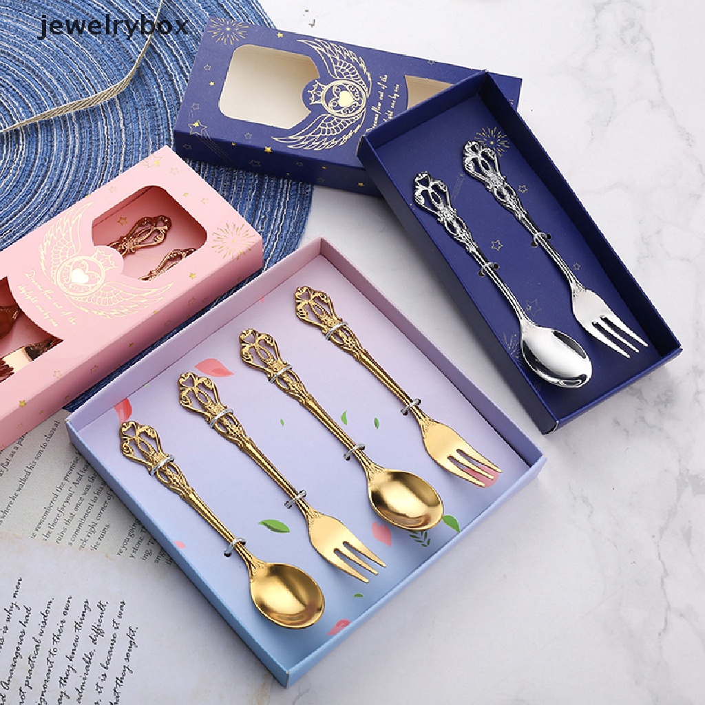 [jewelrybox] Sendok Fashion Dipoles Gaya Vintage Stainless Steel Kreatif Minum Kue Sendok Garpu Peralatan Makan Untuk Butik Dessert