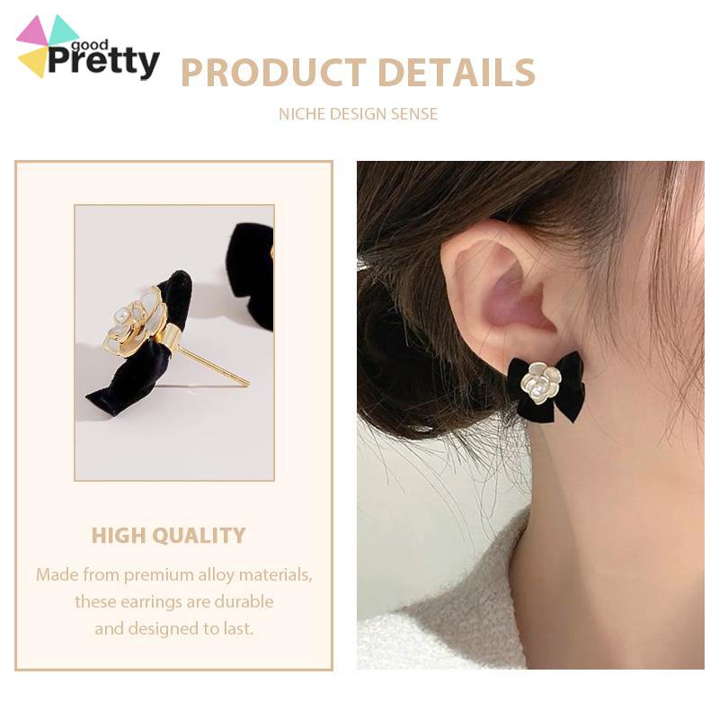 Anting bunga Camelia Korea anting busur Vintage Prancis anting premium desain untuk wanita - PD