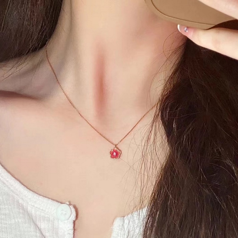 Roselife Kristal Merah Muda Peach Blossom Liontin Beruntung Kalung Untuk Wanita Gadis Berharap Cinta Yang Indah Halus Peach Bunga Kalung Musim Panas Tulang Selangka Rantai Perhiasan Aksesoris