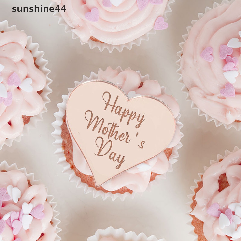 Sunshine 5pcs Hiasan Cupcake Dessert Hati Happy Mother's Day Topper Kue Ulang Tahun ID