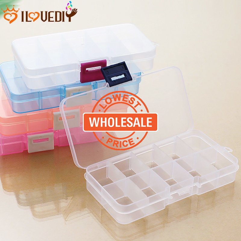 [Harga Grosir] [Unggulan] 10slot Kotak Perhiasan Plastik Classified Pill Case Storage Display Container Removable Transparan Kotak Penyimpanan Untuk Manik-Manik Komponen Elektronik