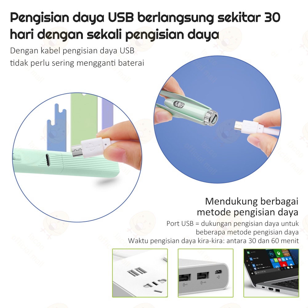 Lacooe Korek kuping led Alat pembersih telinga bayi set Rechargeable pembersih telinga bayi dewasa