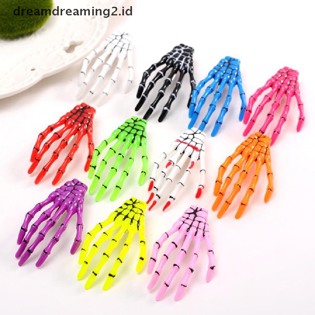 (hot) 1pc Punk Gothic Halloween Zombie Tengkorak Kerangka Tangan Tulang Cakar Jepit Rambut Hair Clips//