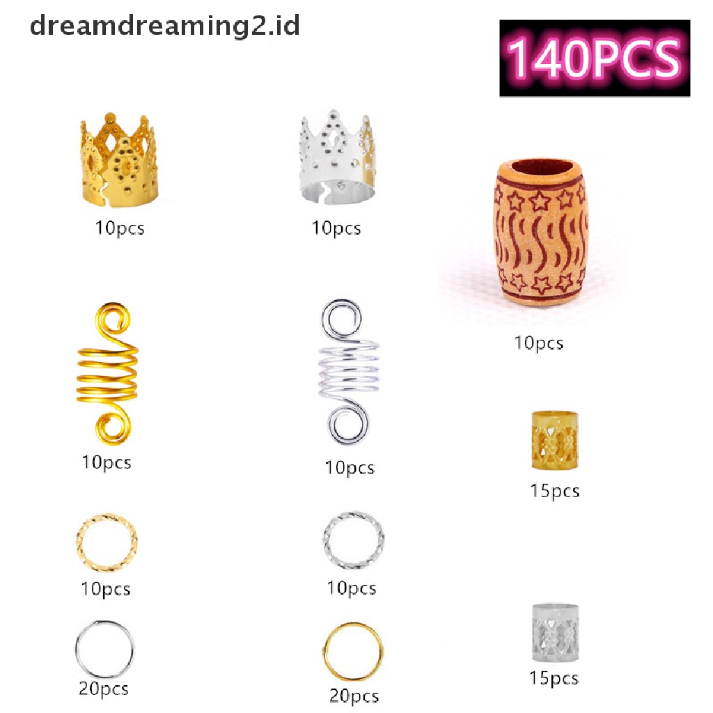 (hot) 60-170pcs Mix Cincin Rambut Kepang Gimbal Manik-Manik Manset Klip Aksesoris Rambut//