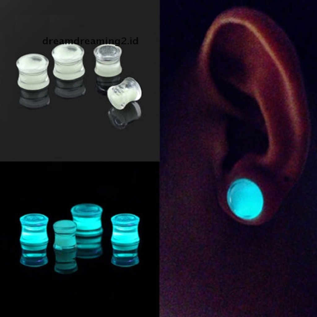 (hot) 1pc Korek Kuping Isi Cairan Glow in the Dark Double Flared Saddle Ear Gauges//