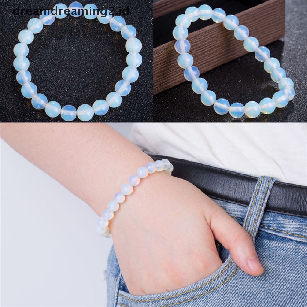 (hot) Fashion 8mm Bulat Kristal Moonstone Batu Alam Membentang Gelang Manik-Manik Untuk Wanita//