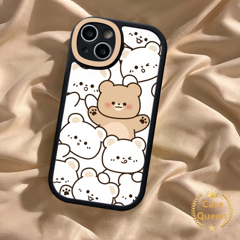 IPHONE Indah Lucu Kartun Beruang Teh Susu Pola Papan Catur Casing Ponsel Anti Jatuh Kompatibel Untuk Iphone6 7 6s 8plus XS XR Max X11 12 14 13 Pro Max SE 2020 Lembut Tpu Cover