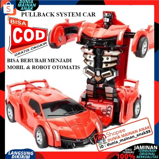 MOBIL MAINAN ANAK / MOBIL ROBOT TRANSFRMER PULLBACK 2 IN 1 DEFORMATION BISA BERUBAH BENTUK