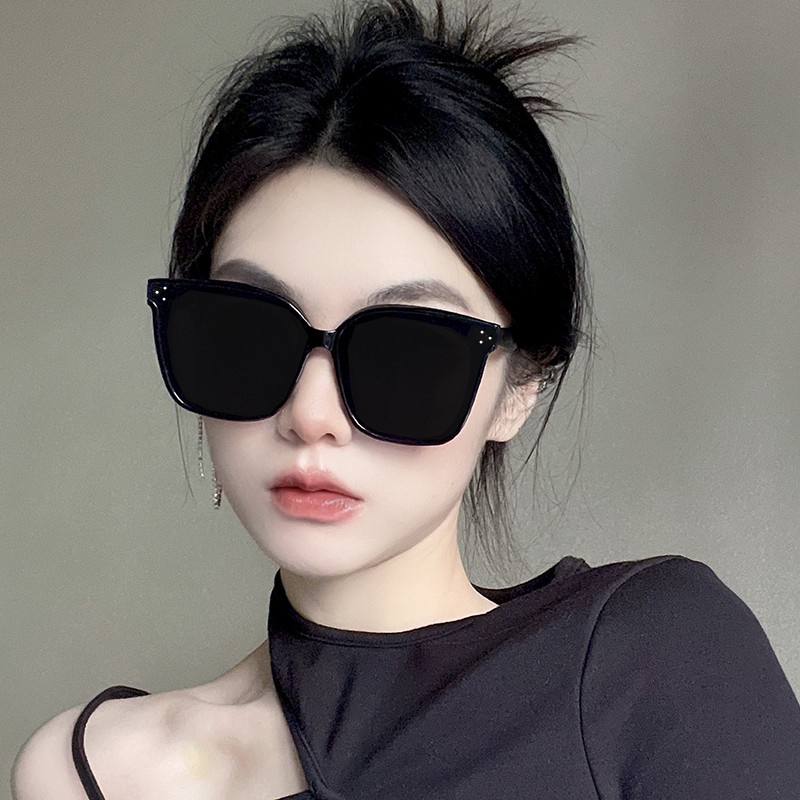 We Flower Korean Big Black Square Frame Sunglasses Untuk Wanita Pria Trendy Shades Anti UV400 Kacamata Outdoor Fashion Eyeglasses