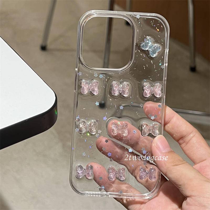 Casing 3D Permen Warna Bow Glitter Sequin Mewah Untuk Iphone14 13 12 11 Pro MAX Plus Mini Bling Lembut Bening Cover Untuk iPhone X XS MAX XR 7 8 Plus SE 2022 2020 14Plus 13Mini 12Mini