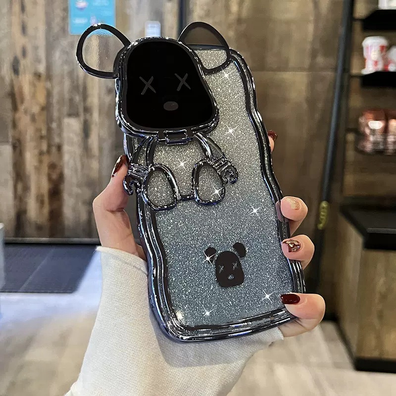 Fun 3D Bear Kamera Perlindungan Lensa Untuk Case iPhone 11 Pro Max Casing iPhone 14 12 13 Pro Max Case 14 Promax Plus Kedip Mewah Bening shockproof Pelindung Belakang Lembut