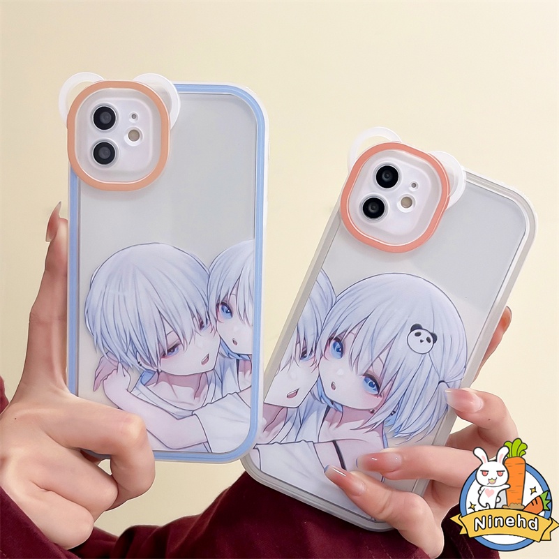 IPHONE Casing Kompatibel Untuk Iphone14 13 12 11 Pro Max X Xr Xs Max SE 8 7 6 6s Plus Animasi Pasangan Pola Casing Ponsel Sederhana Anti Jatuh Bening Glossy Bumper Shockproof Cover Pelindung