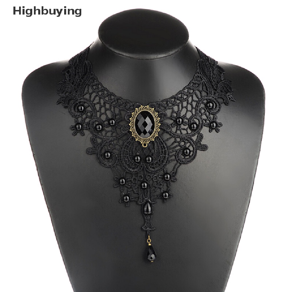 Hbid Black Lace &amp; Beads Choker Victorian Steampunk Style Gothic Collar Kalung Hadiah Glory