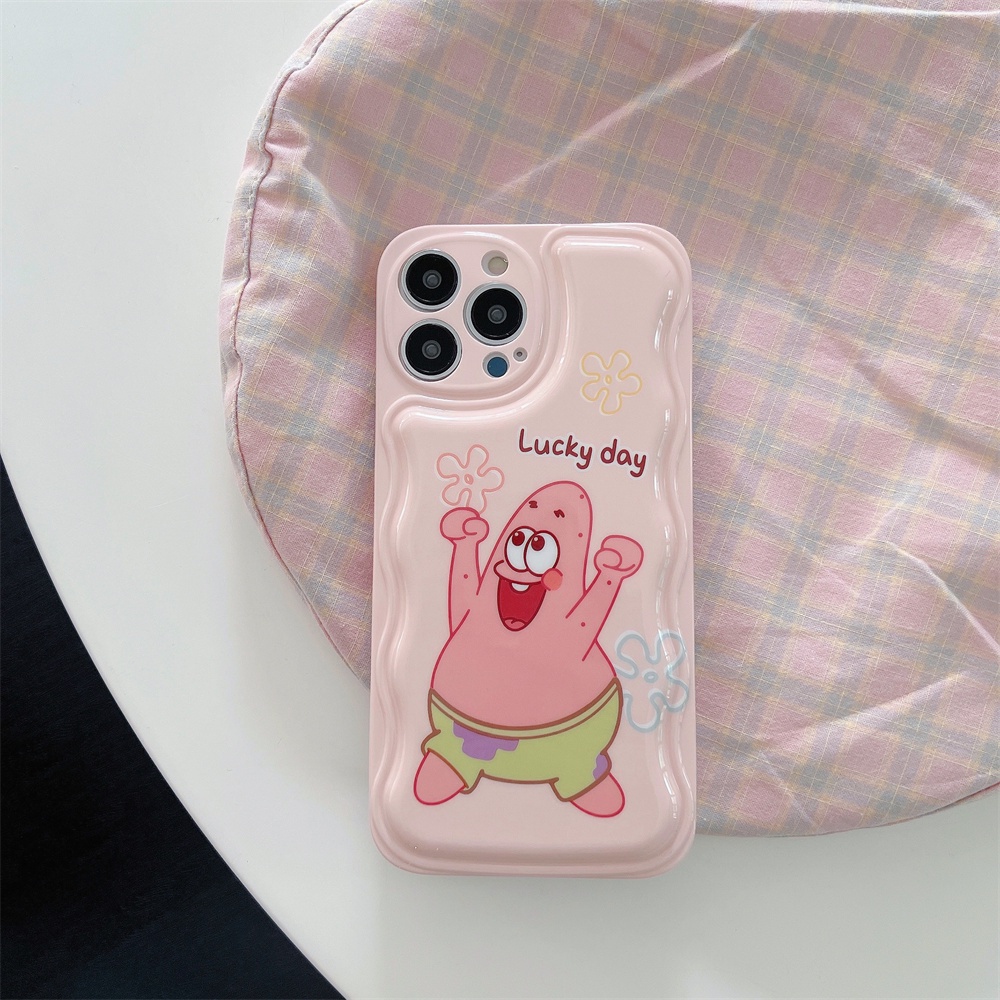 Spongebob Squarepants Bingkai Bentuk Gelombang Soft Phone Case Penutup Belakang Untuk Iphone 12Mini 13Mini 11Pro 14Plus XS XR XSMAX 14Promax 12 13 Air Cushion Cover Soft Tpu Case