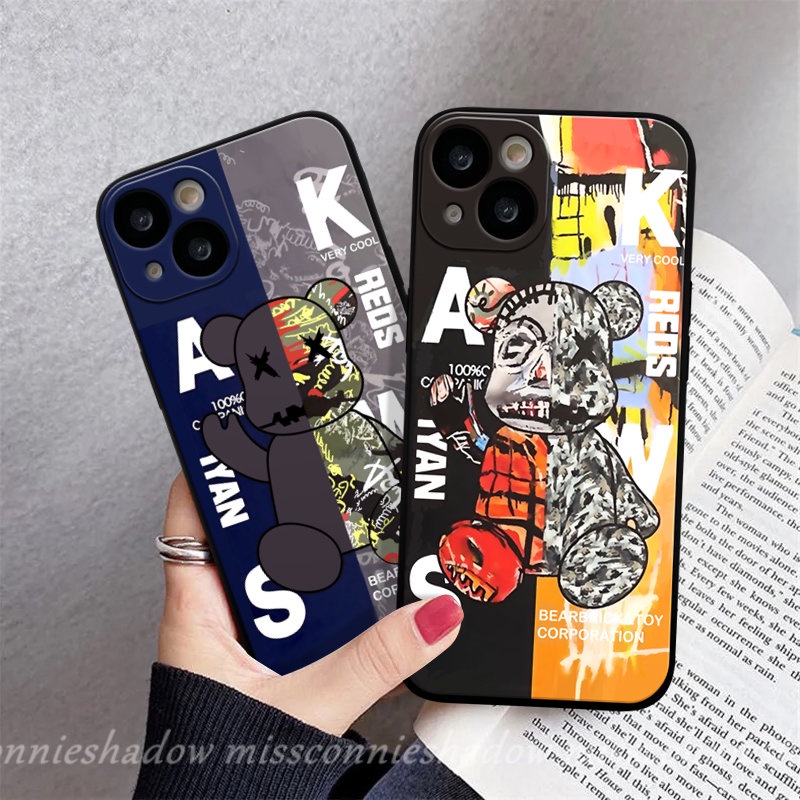 Oppo A17 A57 A12 A15 A95 A16 A76 Reno 8T 8 7 6 5F 5 A7 A5s A3s A54 A9 A55 A94 A53 A31 A1K A78 A96 A74 A5 A52 A11 A36 Trendy Brand Violent Bear Kaws Couple Tepi Lurus Sarung Soft Case