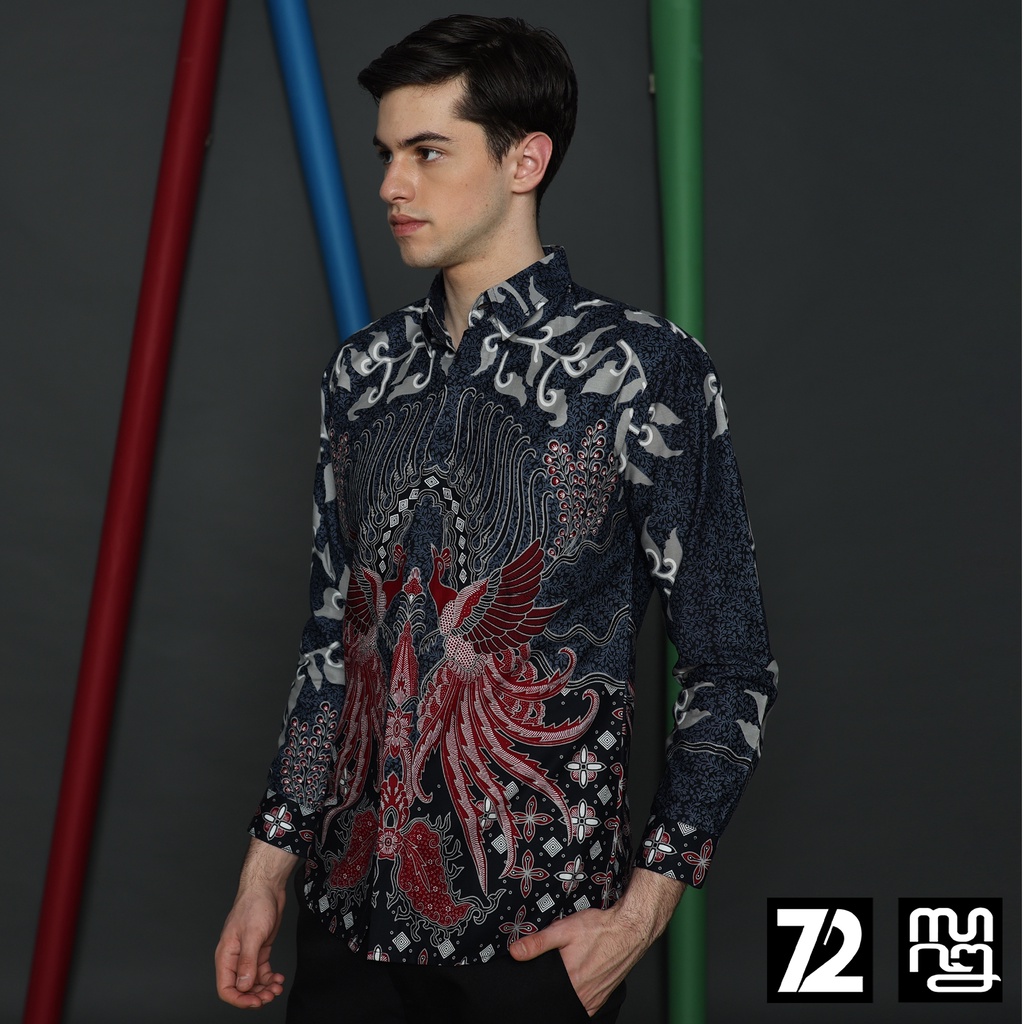 BAJU BATIK PRIA Alonso Kemeja Lengan Panjang Slimfit Premium Biru Dongker Merah Abu Grey 723427 Cap 72 - Baju Kemeja Atasan Pakaian Setelan Batik Pria Cowok Laki Laki Remaja Keluarga Kantor Lengan Panjang Modern Slimfit Slim Fit Premium Kekinian