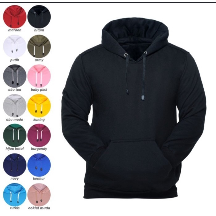 Jaket Polos Hoodie Pria Wanita Distro Bahan Fleece Halus Dan Tebal - hitam (jumper), M