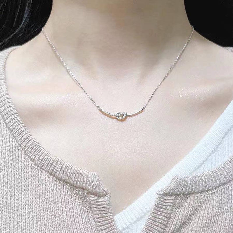 Kalung Geometris Smile Simpul Berlian Imitasi Alloy Korea Untuk Anak Perempuan