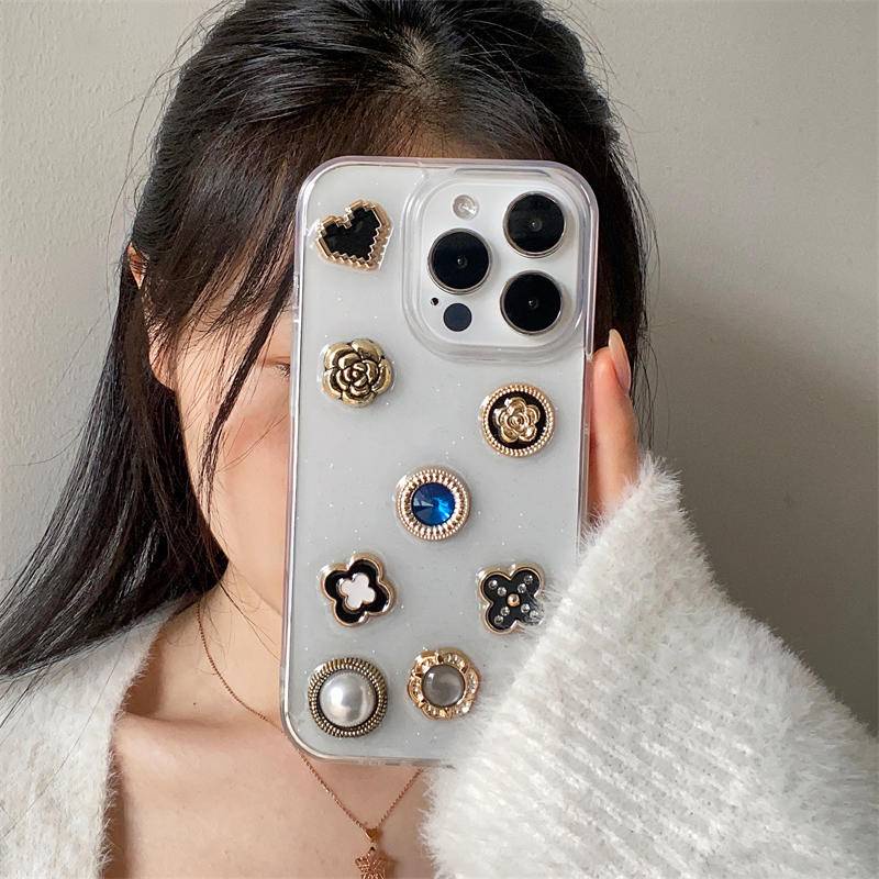 Retro 3D Metal Flower Epoxy Clear Phone CaseFor Iphone14 13 12 11 Pro MAX Plus Mini Klasik Glitter Lembut Penutup Belakang Untuk iPhone X XS MAX XR 7 8 Plus SE 2022 2020