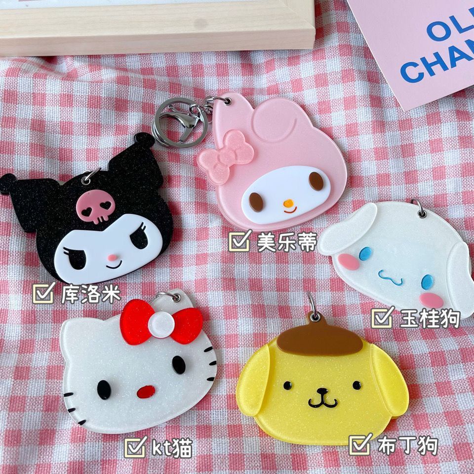 CERMIN BULAT + GANTUNGAN KUNCI SANRIO PORTABLE MOTIF KARTUN CINNAMOROLL KUROMI MELODY / KACA BULAT SANRIO PREMIUM HIGH QUALITY / CERMIN BULATT AESTHETIC LUCU